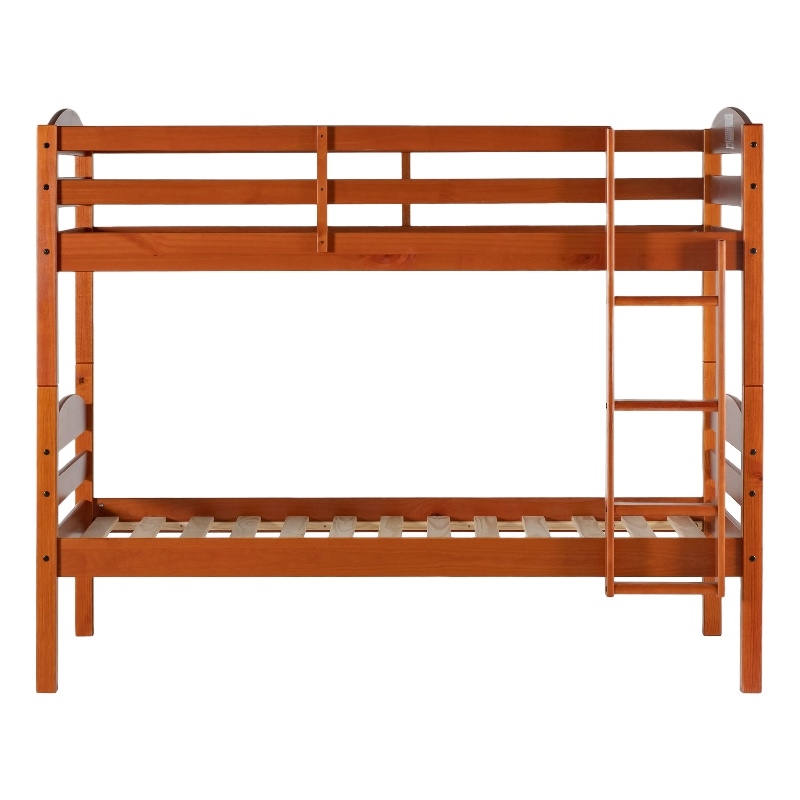 Pemberly Row Transitional Twin-over-Twin Solid Wood Bunk Bed Frame in Amber