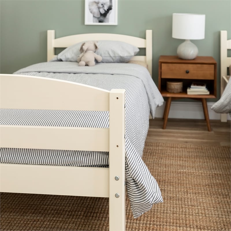 Pemberly Row Transitional Twin-over-Twin Solid Wood Bunk Bed Frame in White