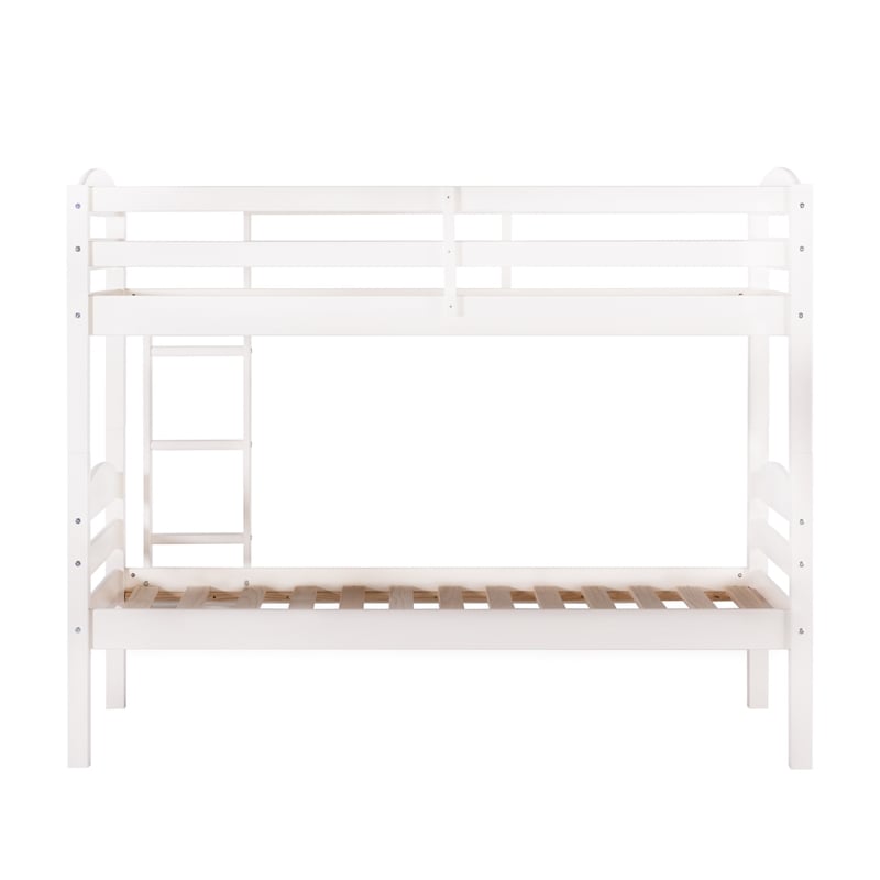 Pemberly Row Transitional Twin-over-Twin Solid Wood Bunk Bed Frame in White