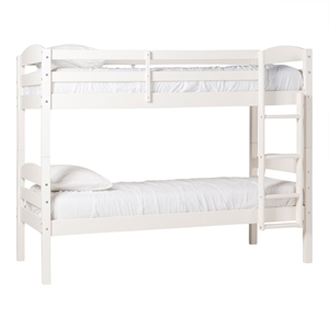 Pemberly Row Transitional Twin-over-Twin Solid Wood Bunk Bed Frame in White