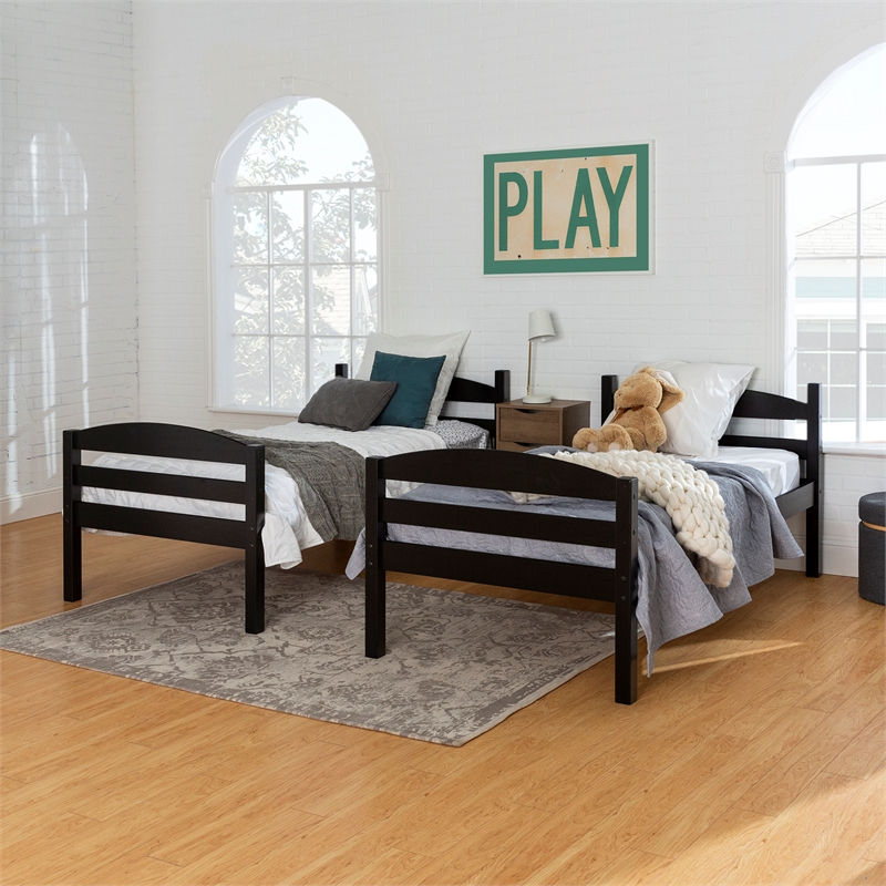 Pemberly Row Transitional Twin-over-Twin Solid Wood Bunk Bed Frame in Black