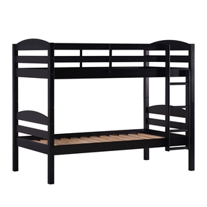 Pemberly Row Transitional Twin-over-Twin Solid Wood Bunk Bed Frame in Black