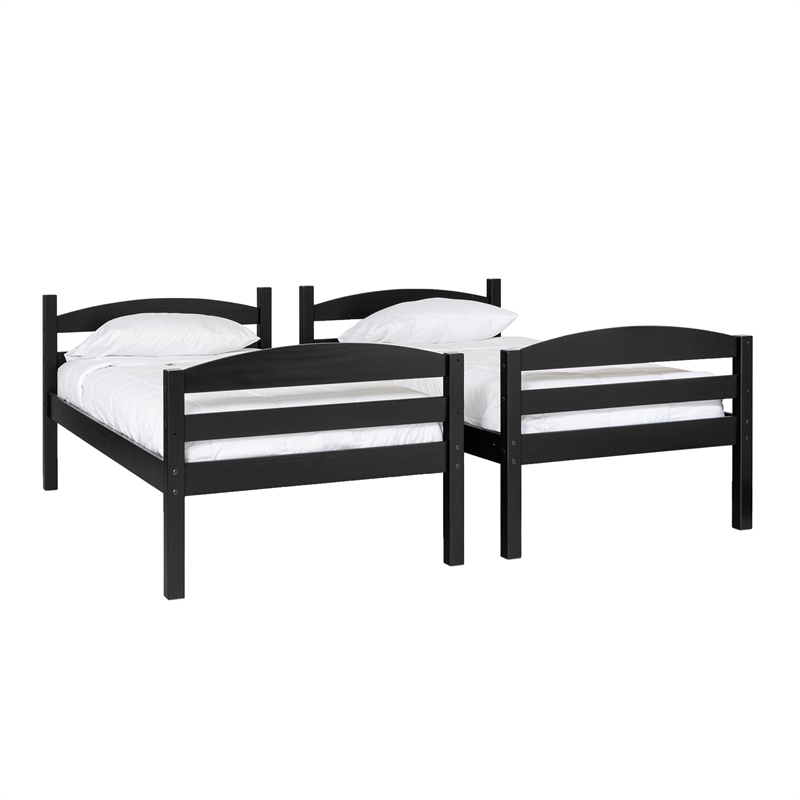 Pemberly Row Transitional Twin-over-Twin Solid Wood Bunk Bed Frame in Black