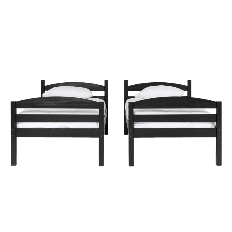 Pemberly Row Transitional Twin-over-Twin Solid Wood Bunk Bed Frame in Black