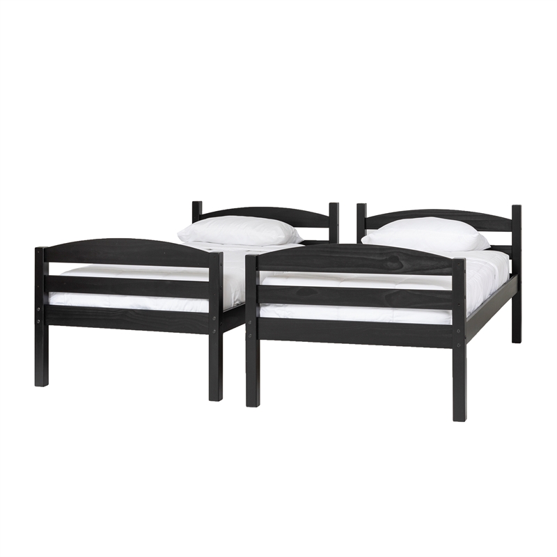 Pemberly Row Transitional Twin-over-Twin Solid Wood Bunk Bed Frame in Black