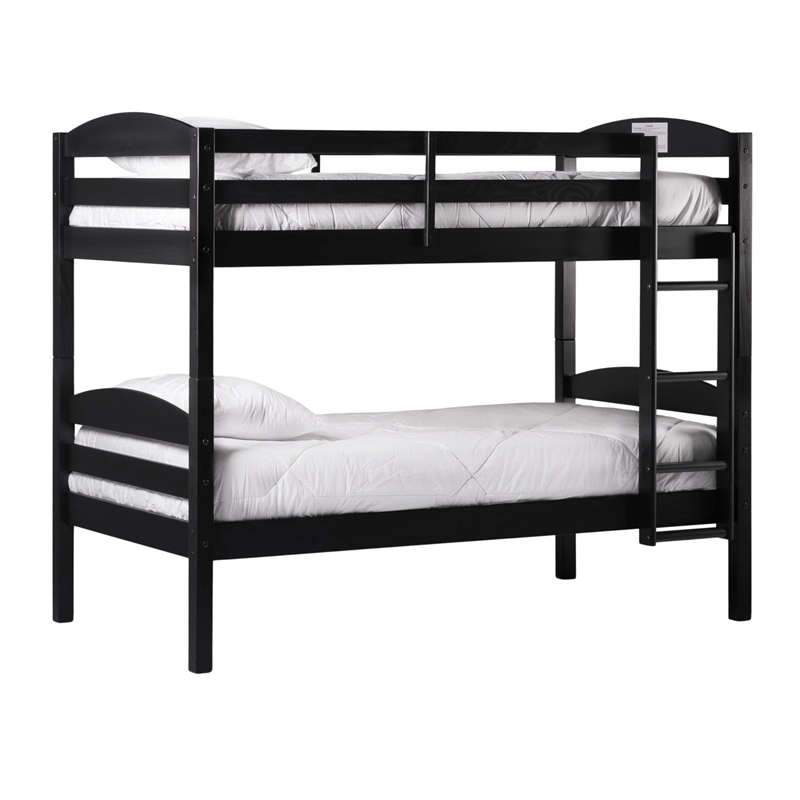 Pemberly Row Transitional Twin-over-Twin Solid Wood Bunk Bed Frame in Black