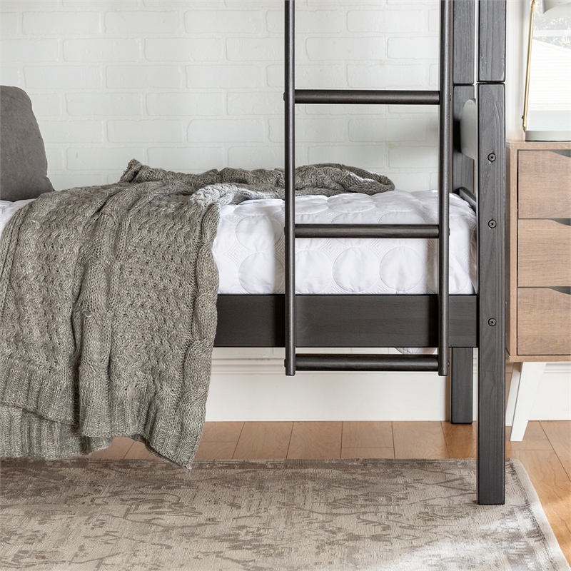 Pemberly Row Transitional Twin-over-Twin Solid Wood Bunk Bed Frame in Black