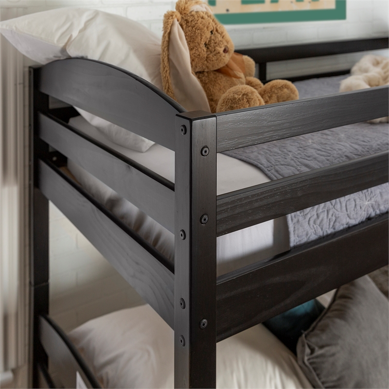 Pemberly Row Transitional Twin-over-Twin Solid Wood Bunk Bed Frame in Black