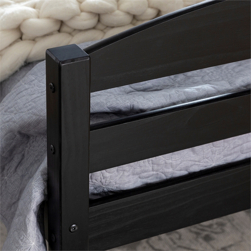 Pemberly Row Transitional Twin-over-Twin Solid Wood Bunk Bed Frame in Black