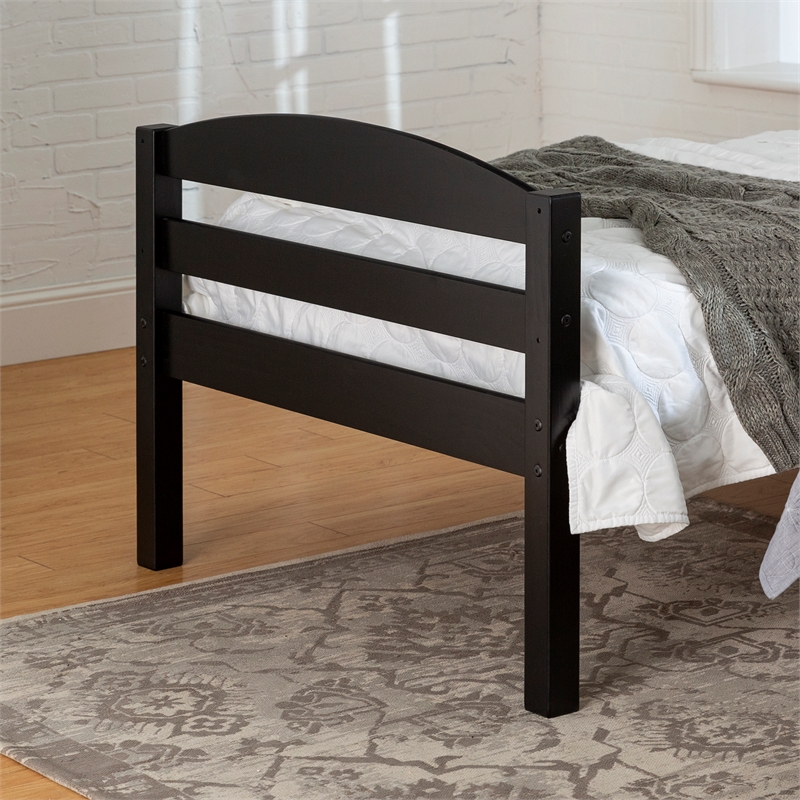 Pemberly Row Transitional Twin-over-Twin Solid Wood Bunk Bed Frame in Black