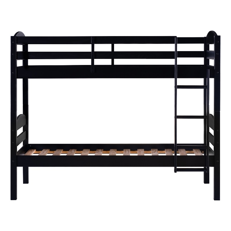 Pemberly Row Transitional Twin-over-Twin Solid Wood Bunk Bed Frame in Black