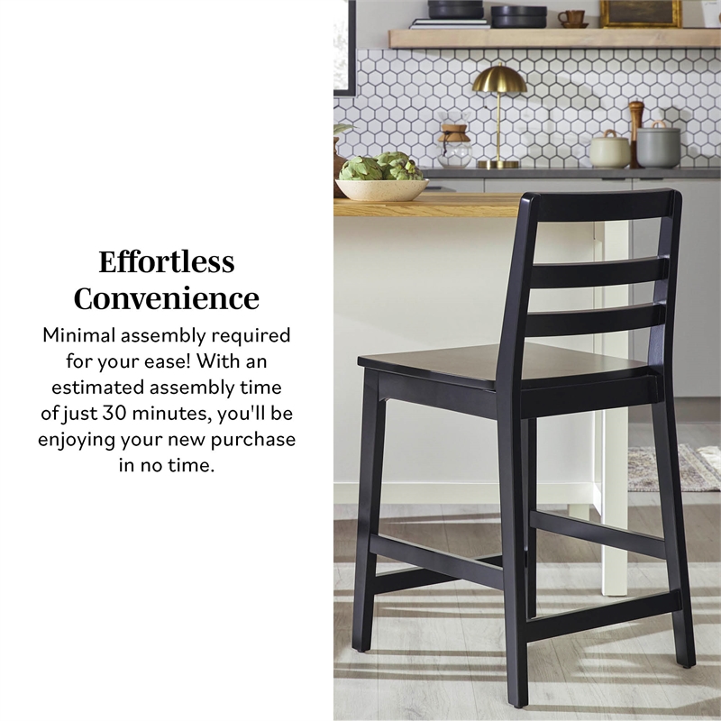 Pemberly Row Modern Solid Wood Ladder-Back Counter Stool - Set of 2 - Black