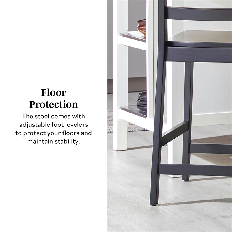 Pemberly Row Modern Solid Wood Ladder-Back Counter Stool - Set of 2 - Black
