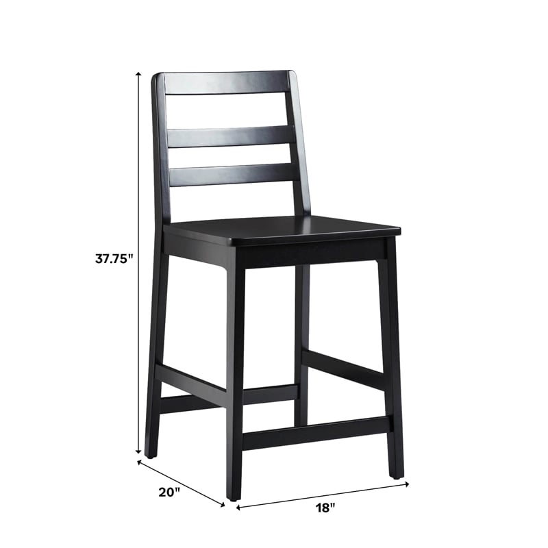 Pemberly Row Modern Solid Wood Ladder-Back Counter Stool - Set of 2 - Black