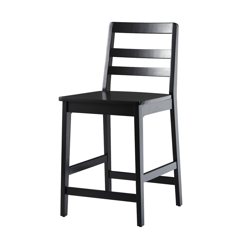 Pemberly Row Modern Solid Wood Ladder-Back Counter Stool - Set of 2 - Black