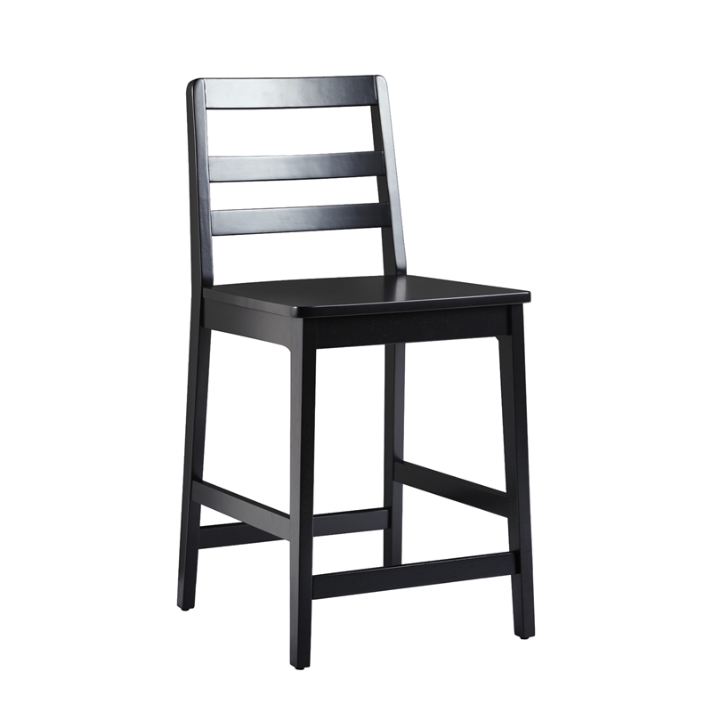 Pemberly Row Modern Solid Wood Ladder-Back Counter Stool - Set of 2 - Black