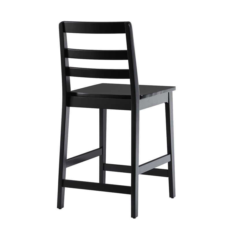 Pemberly Row Modern Solid Wood Ladder-Back Counter Stool - Set of 2 - Black