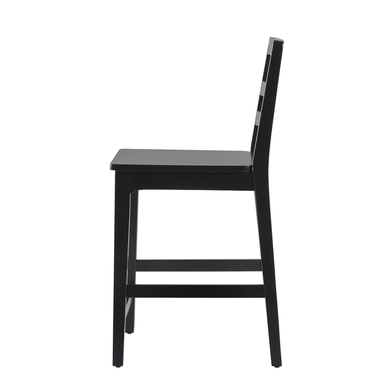 Pemberly Row Modern Solid Wood Ladder-Back Counter Stool - Set of 2 - Black