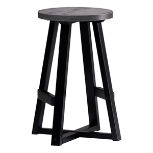 Pemberly Row 24&quot Distressed Solid Wood Counter Stool in Gray