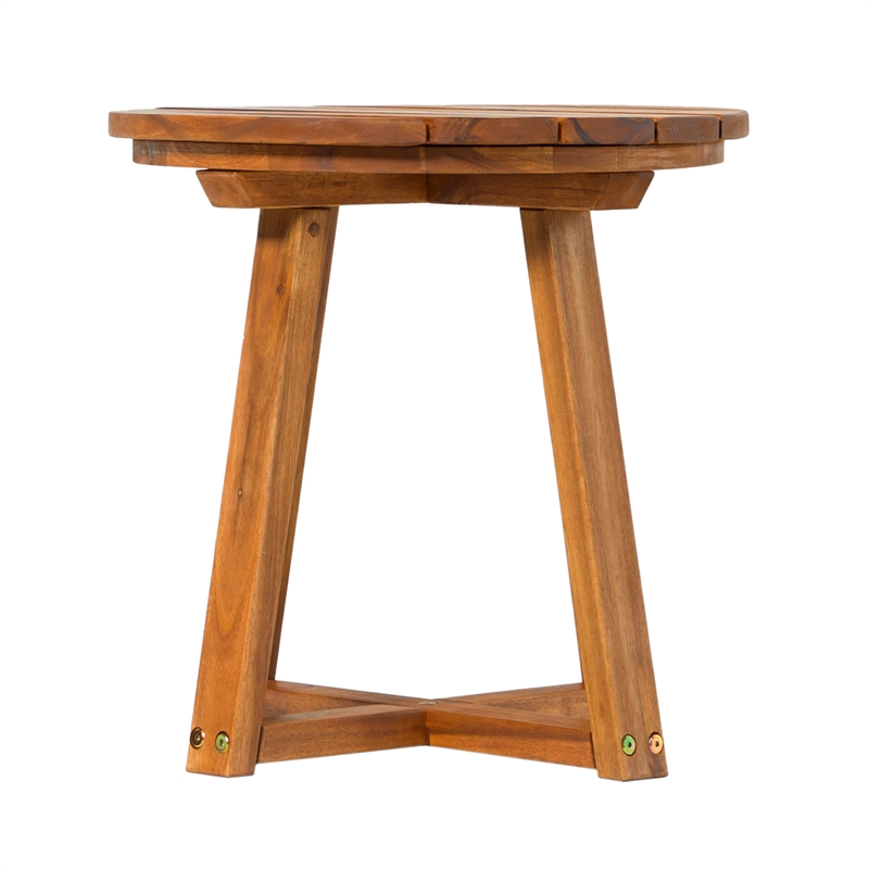Pemberly Row Modern Slat Back Solid Wood Side Table in Brown