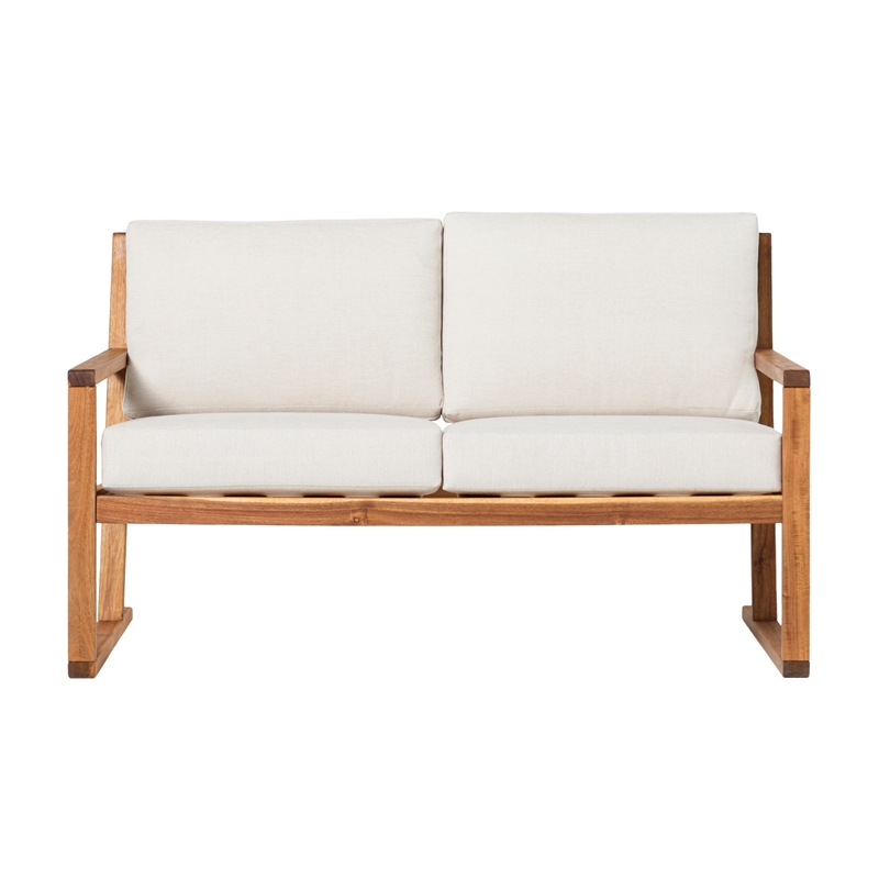 Pemberly Row Modern Slat Back Solid Wood Loveseat in Natural