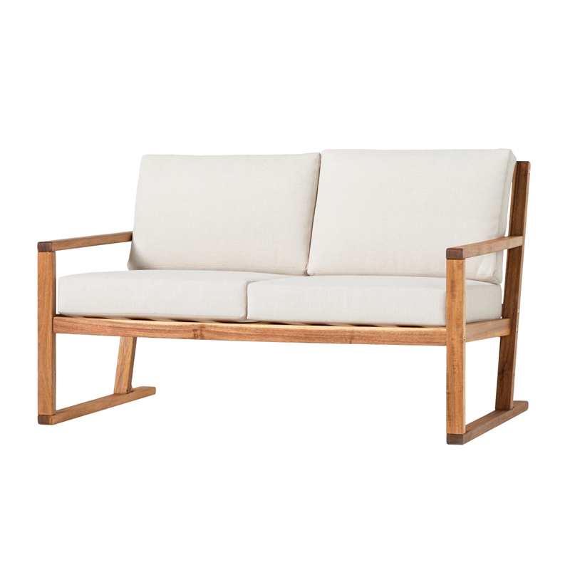 Pemberly Row Modern Slat Back Solid Wood Loveseat in Natural