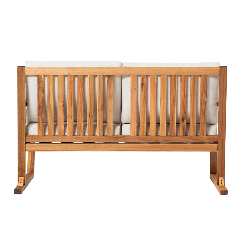 Pemberly Row Modern Slat Back Solid Wood Loveseat in Natural
