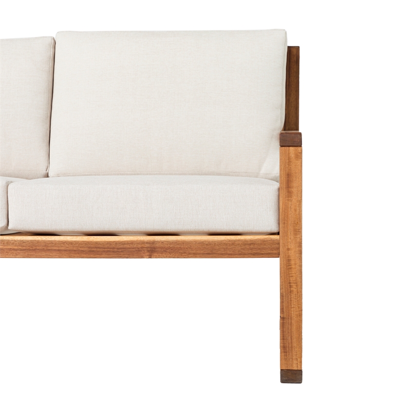 Pemberly Row Modern Slat Back Solid Wood Loveseat in Natural