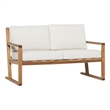 Pemberly Row Modern Slat Back Solid Wood Loveseat in Natural