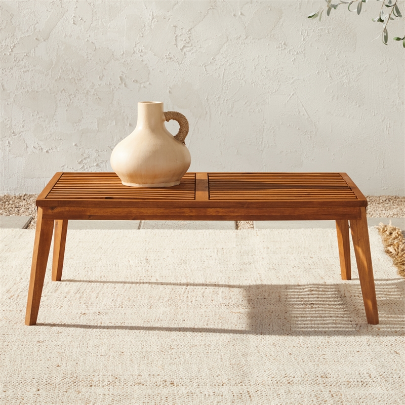 Pemberly Row Modern Outdoor Solid Wood Coffee Table in Brown