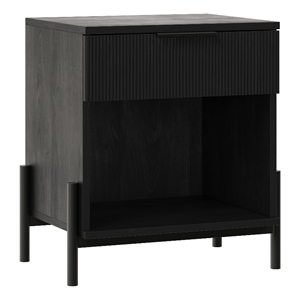 Pemberly Row Reeded 1-Drawer Modern Wood Nightstand in Black