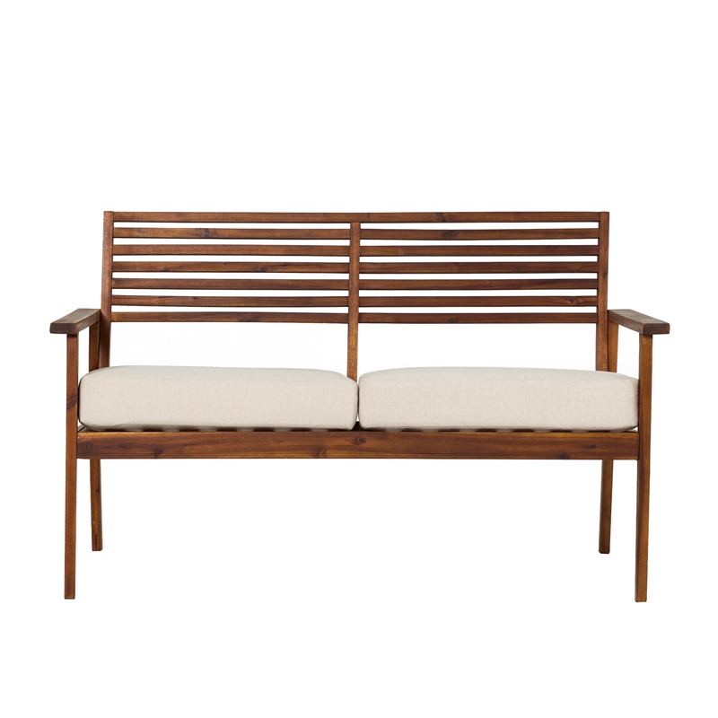 Pemberly Row Modern Outdoor Solid Wood Loveseat - Dark Brown