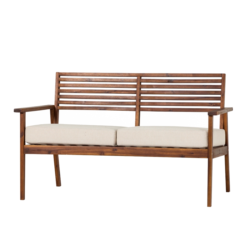 Pemberly Row Modern Outdoor Solid Wood Loveseat - Dark Brown