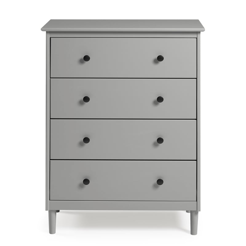 Pemberly Row Contemporary 4-Drawer Solid Wood Dresser in Gray