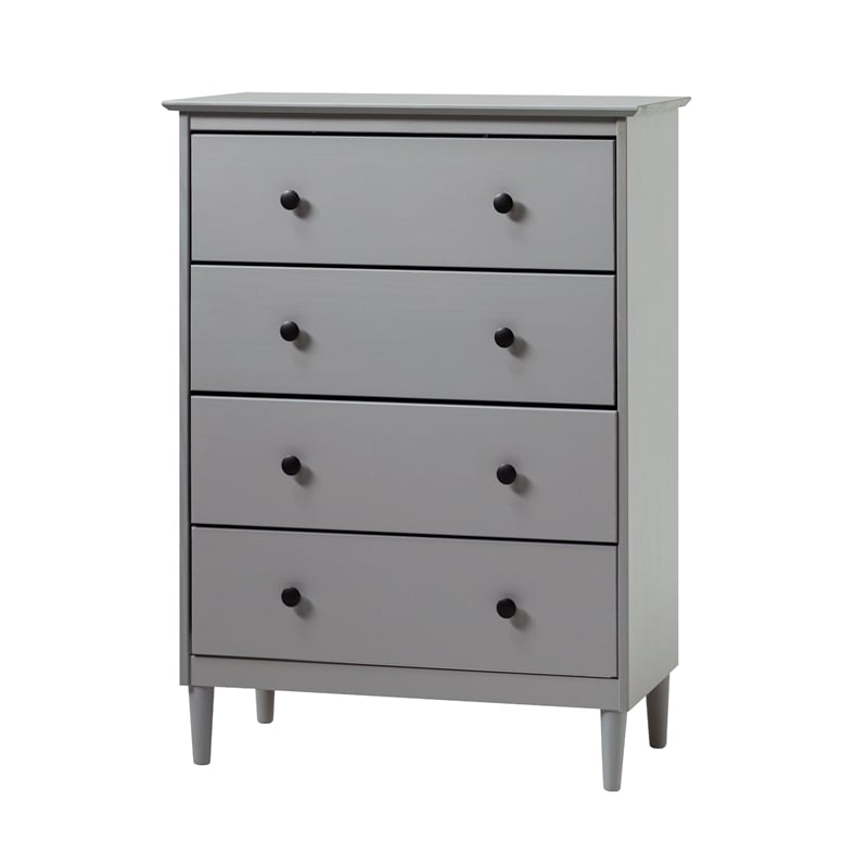 Pemberly Row Contemporary 4-Drawer Solid Wood Dresser in Gray