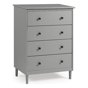 Pemberly Row Contemporary 4-Drawer Solid Wood Dresser in Gray