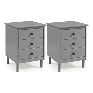 Pemberly Row 3-Drawer Solid Wood Nightstand in 2 Pack in Gray