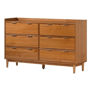 Pemberly Row 55.1&quot Solid Wood 6-Drawer Chest with Gallery - Caramel
