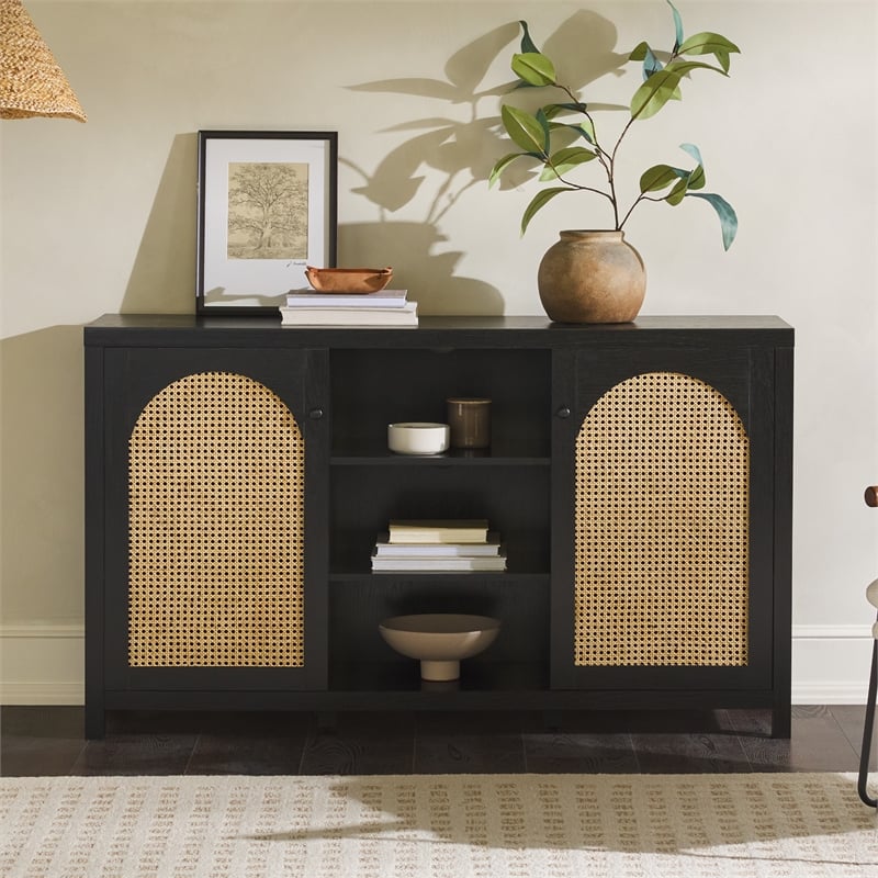 Pemberly Row Modern Arched Rattan 2-Door Wood Sideboard 58