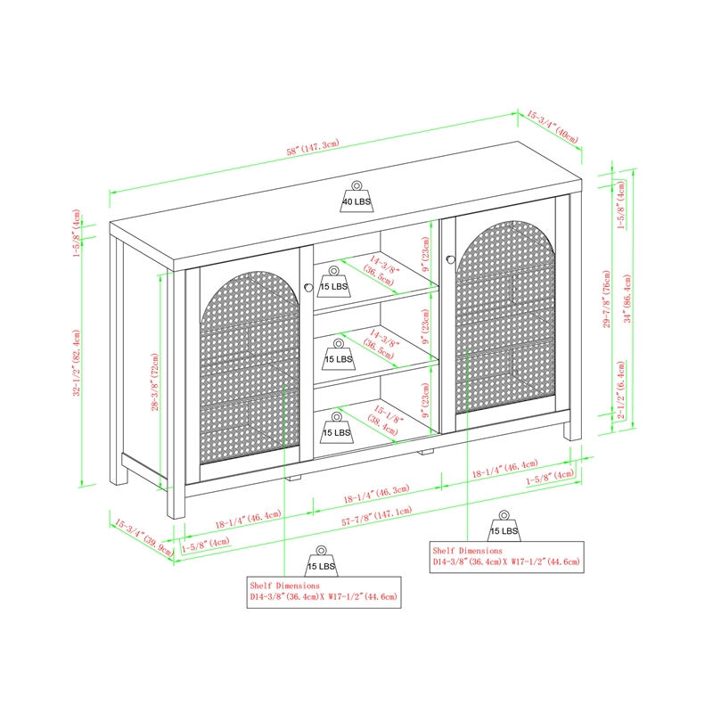Pemberly Row Modern Arched Rattan 2-Door Wood Sideboard 58