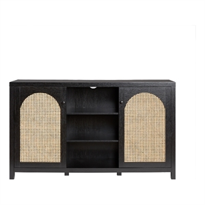 Pemberly Row Modern Arched Rattan 2-Door Wood Sideboard 58&quot - Black