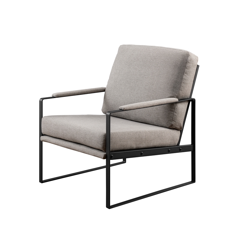 Pemberly Row Contemporary Metal Arm Accent Chair in Mushroom / Black