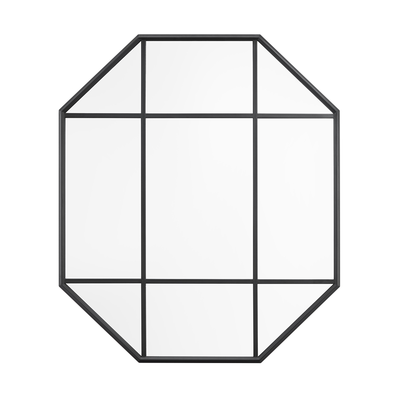 Pemberly Row Contemporary Metal and Glass Windowpane Mirror in Black