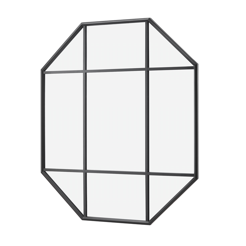 Pemberly Row Contemporary Metal and Glass Windowpane Mirror in Black