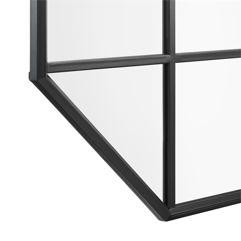Pemberly Row Contemporary Metal and Glass Windowpane Mirror in Black