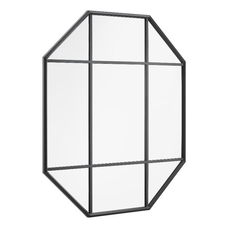 Pemberly Row Contemporary Metal and Glass Windowpane Mirror in Black