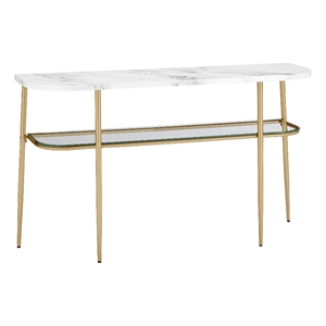 Pemberly Row 52&quot Curved Faux Marble Glass & Metal Entry Table - Gray / Gold