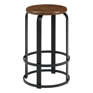 Pemberly Row 26&quot Metal and Wood Round Kitchen Bar Stool - Dark Coffee/ Black