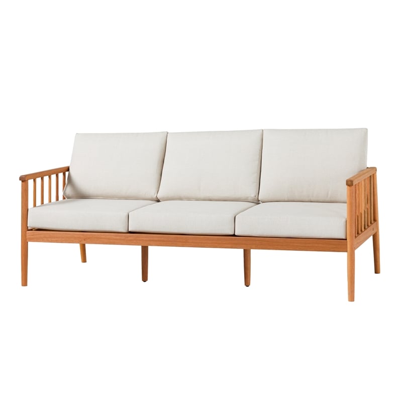 Pemberly Row Modern Outdoor Solid Wood Spindle Style Triple Lounge - Natural