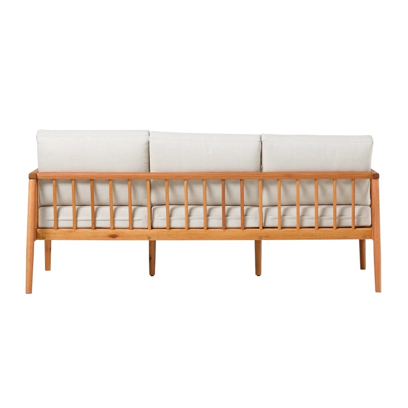 Pemberly Row Modern Outdoor Solid Wood Spindle Style Triple Lounge - Natural